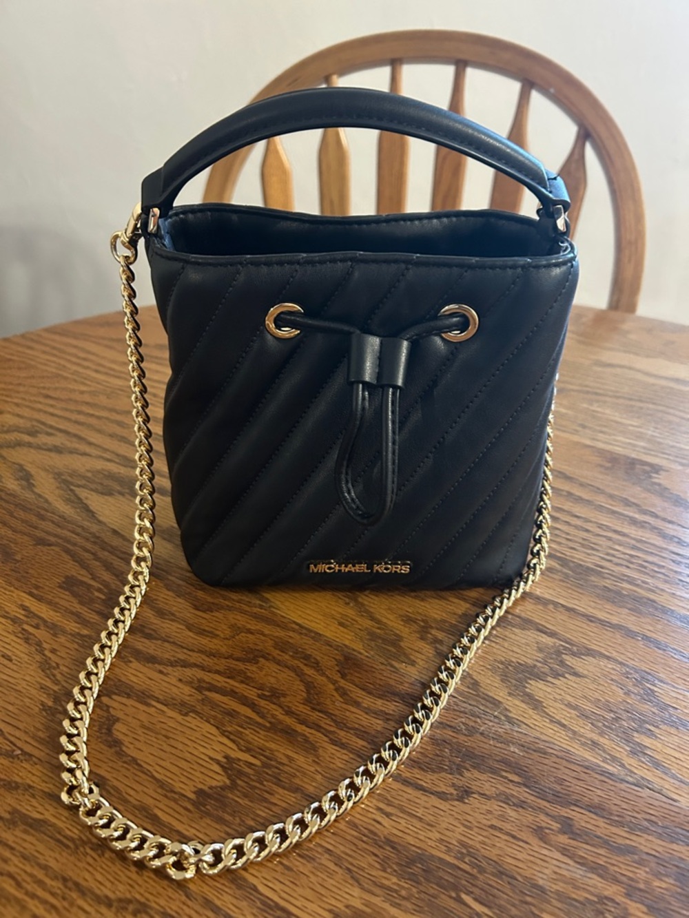 Michael Kors Black Quilted Leather Drawstring Crossbody